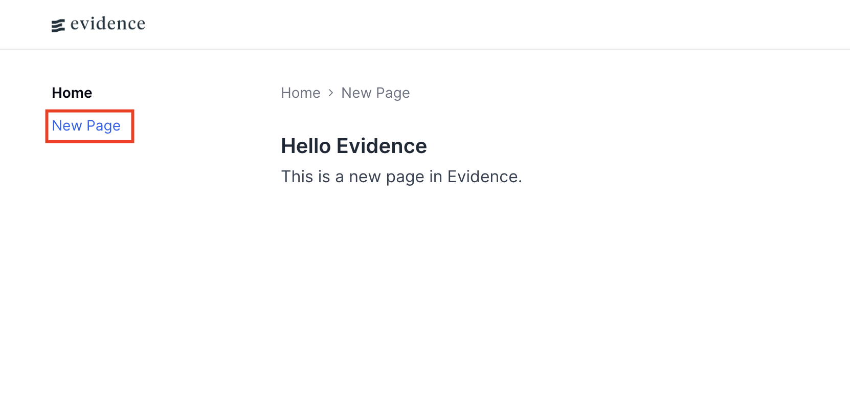 New page in Evidence